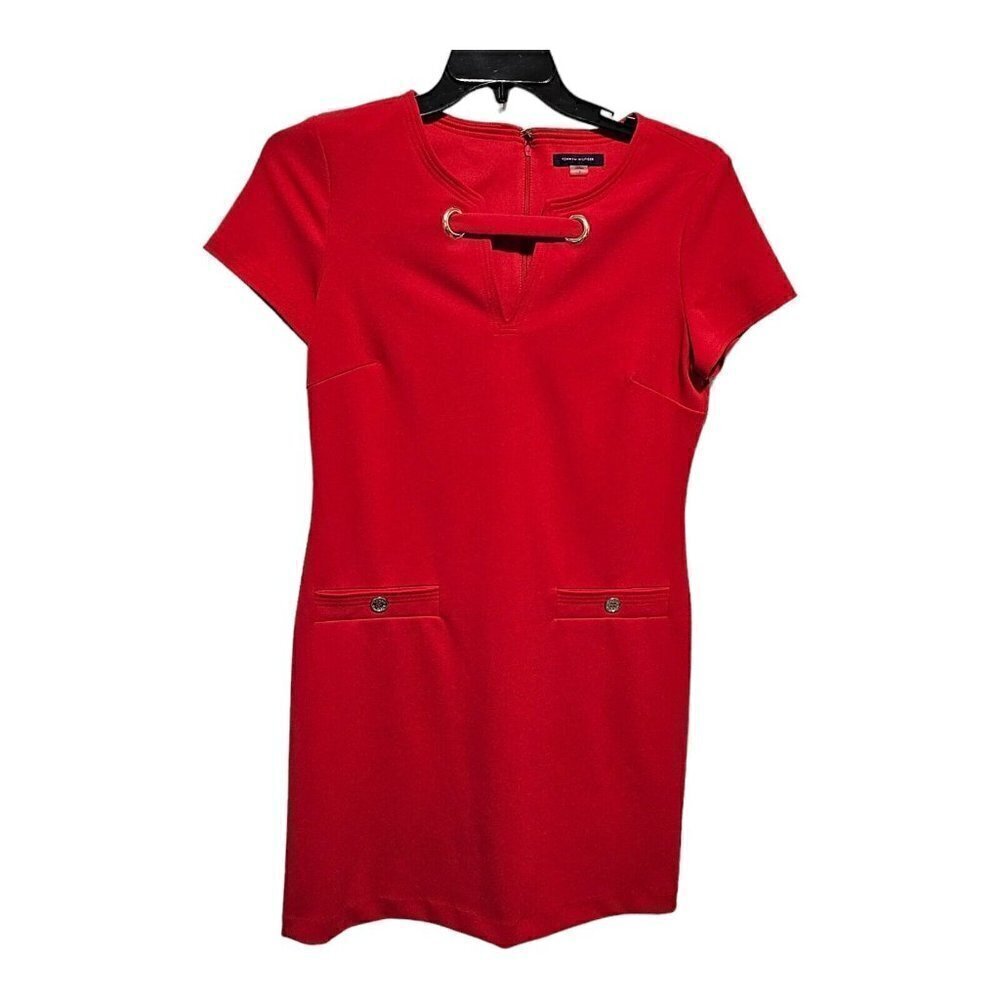 Tommy Hilfiger Dress Size 8 Red Classic Sheath Back Zip Valentines Day